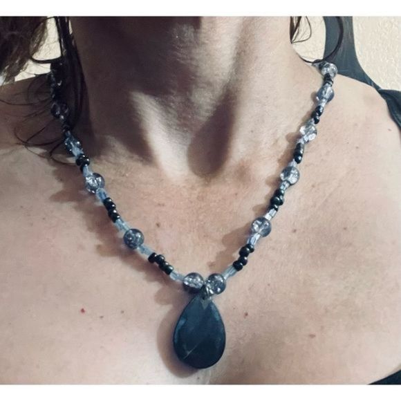 Pretty gray AND BLACK BOHO STONE CHOKER NECKLACE - Picture 1 of 6